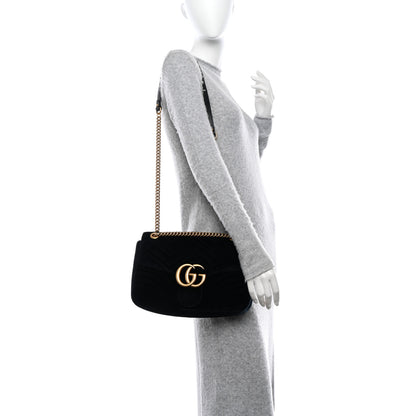Gucci Velvet Matelasse Medium GG Marmont Shoulder Bag Black 2 of 11