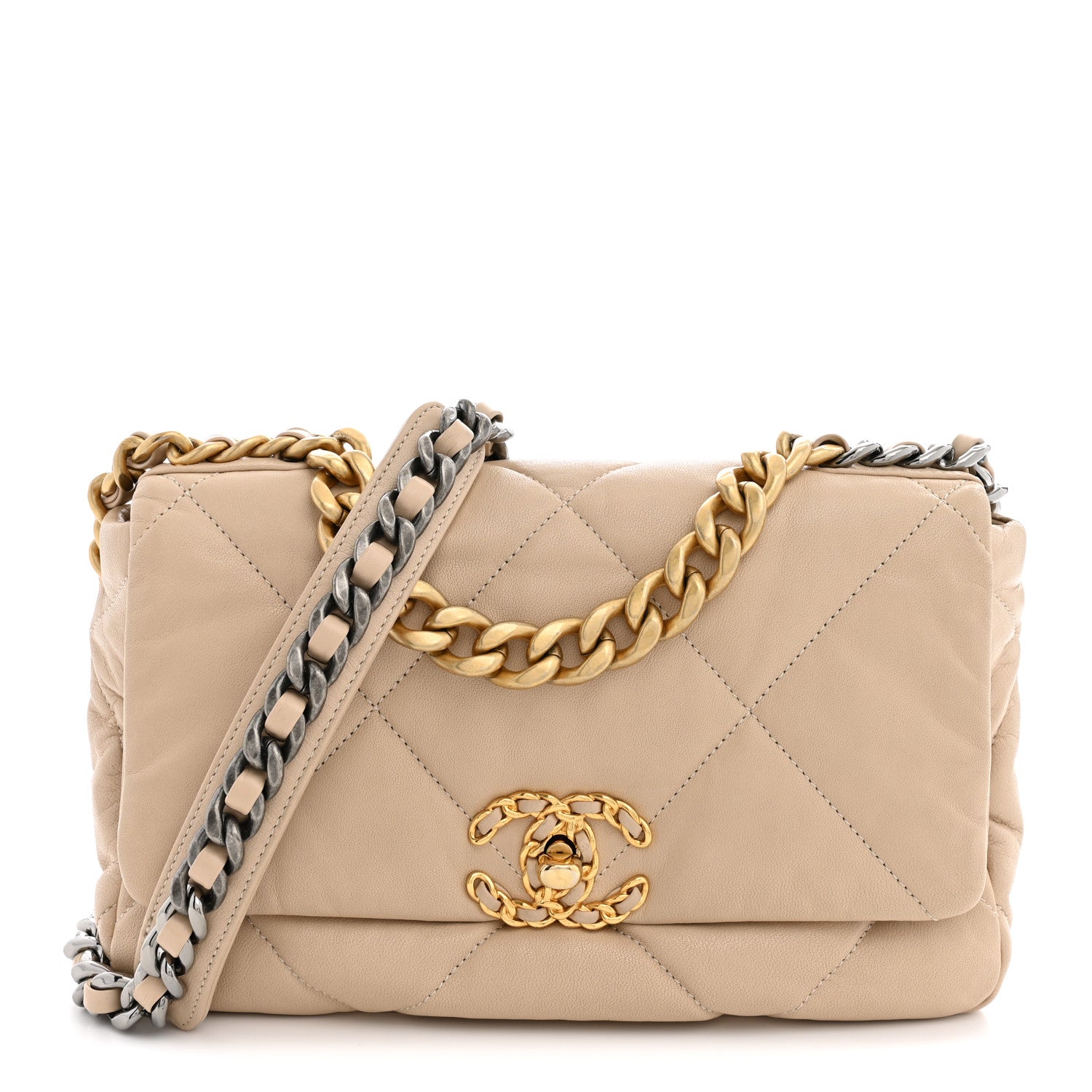 Chanel Lambskin Quilted Medium Chanel 19 Flap Light Beige 1 of 10