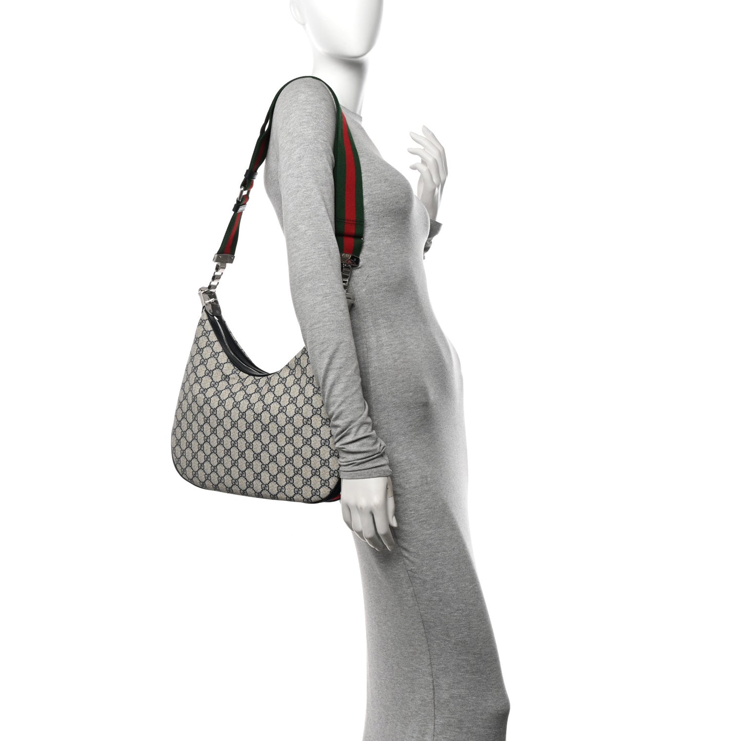 GG Supreme Monogram Textured Calfskin Web Large Attache Shoulder Bag Beige Blue