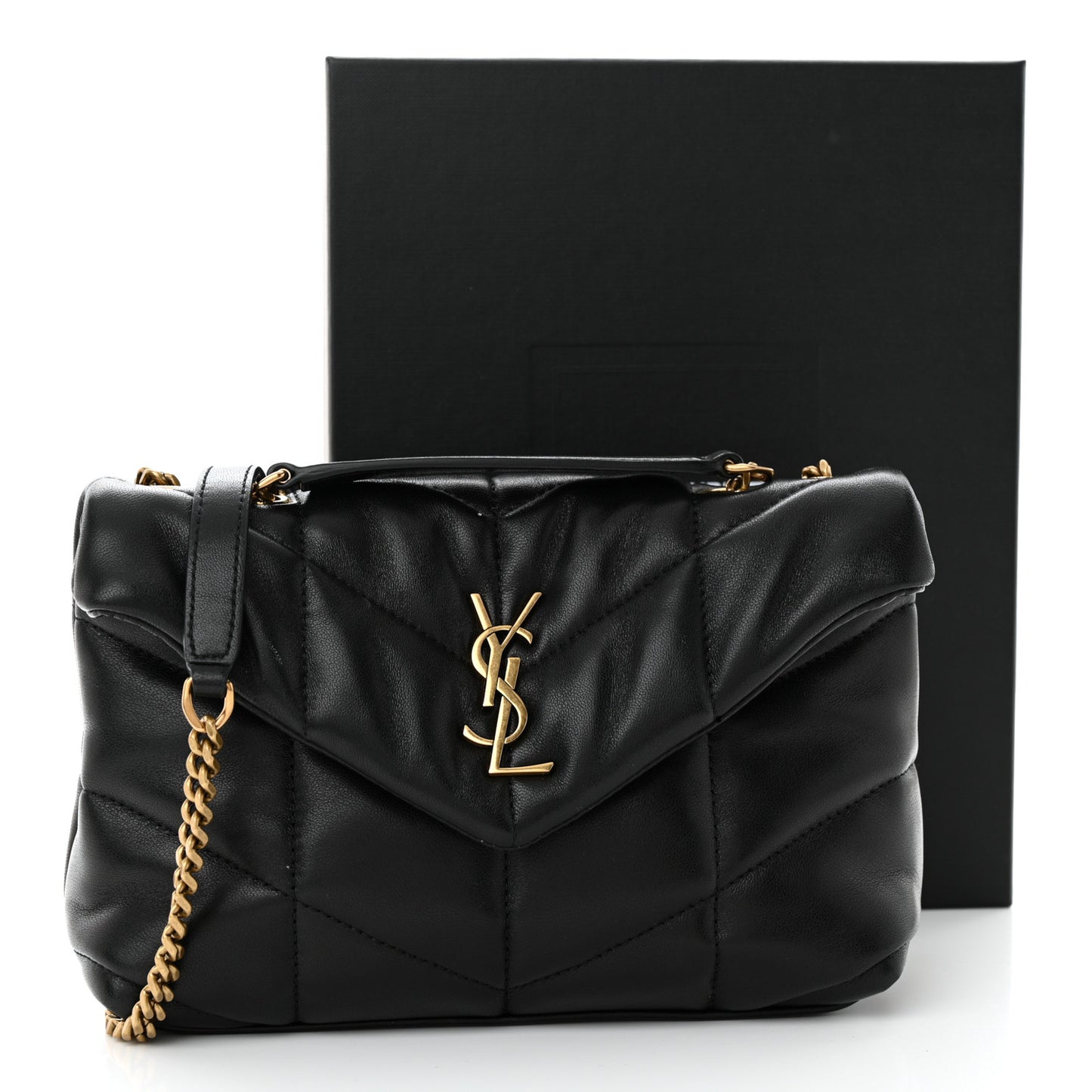 Lambskin Quilted Toy Loulou Puffer Monogram Chain Satchel Black