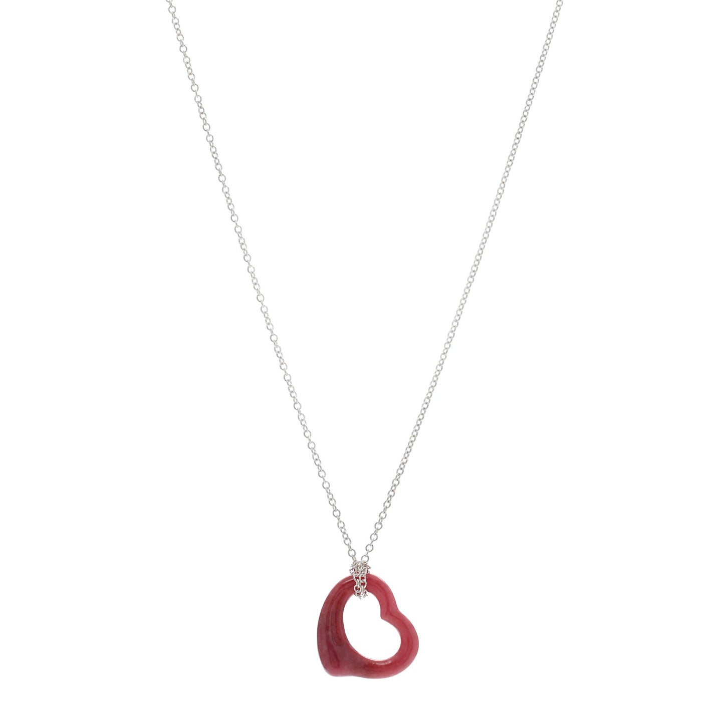 Sterling Silver Rhodonite Elsa Peretti Open Heart Pendant Necklace