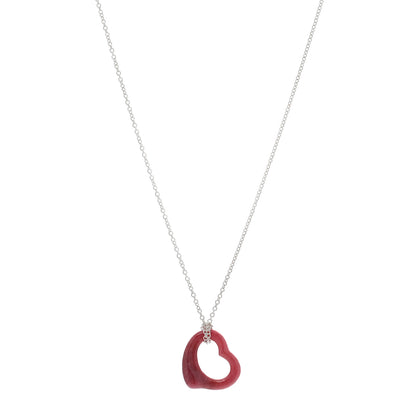 Tiffany Sterling Silver Rhodonite Elsa Peretti Open Heart Pendant Necklace 1 of 5