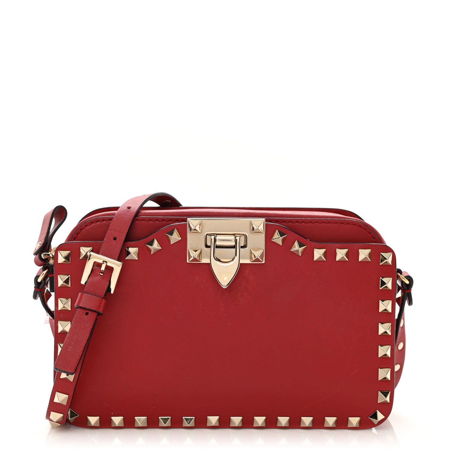 Valentino Garavani Calfskin Rockstud Flip Lock Camera Crossbody Bag Rosso 1 of 10