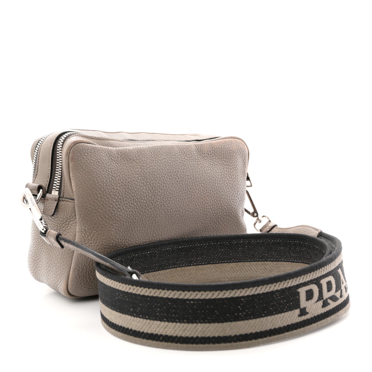 Prada Vitello Daino Soft Medium Double Zip Shoulder Bag Argilla