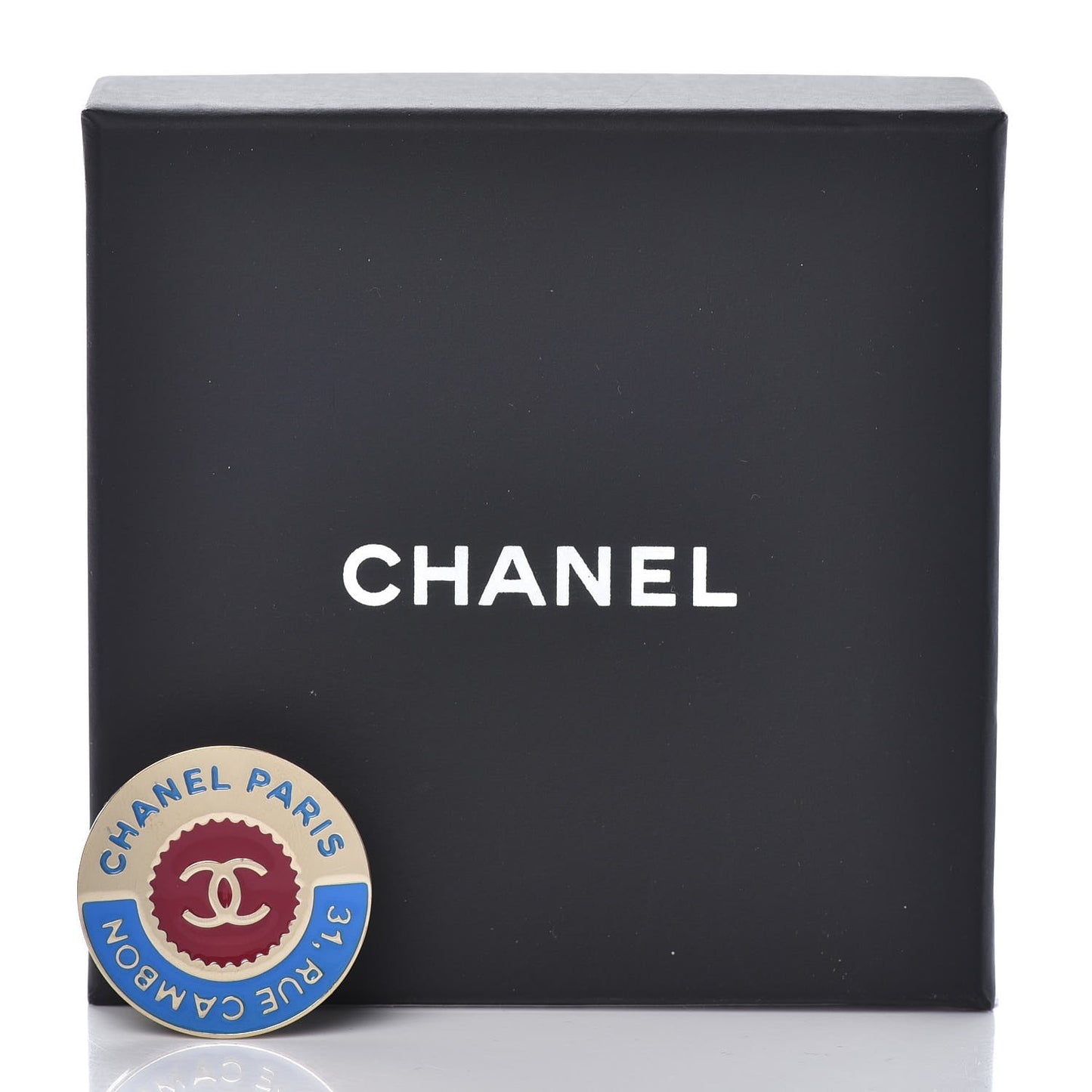 Enamel Rue Cambon CC Pin Brooch Blue Red Gold