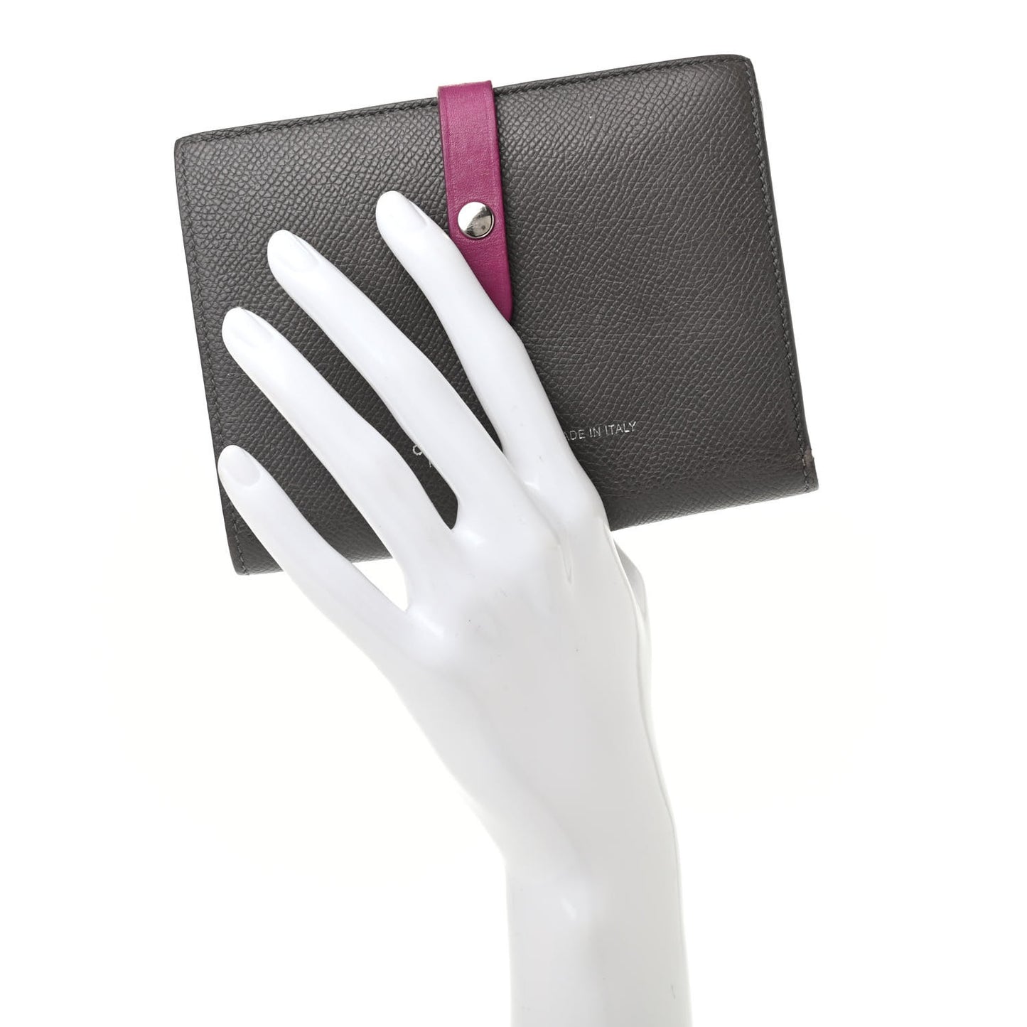 Grained Calfskin Medium Multifunction Strap Wallet Grey