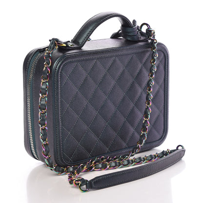 Chanel Iridescent Caviar Quilted Medium CC Filigree Vanity Case Dark Turquoise 3 of 15