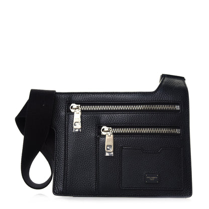 Dolce & Gabbana Grained Calfskin Palermo Angular Multi-Zip Flat Belt Bag Black 1 of 5