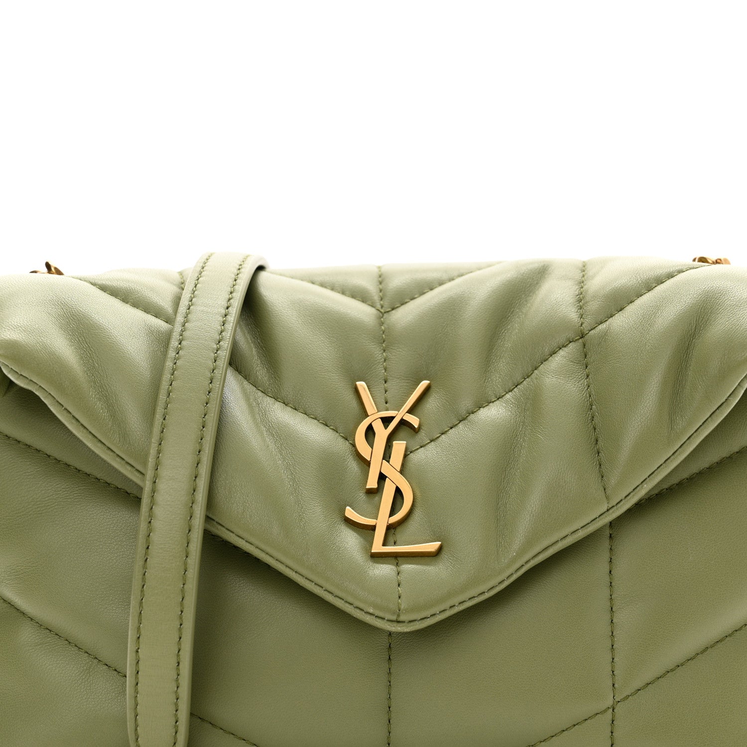 Saint Laurent Lambskin Quilted Toy Loulou Puffer Monogram Chain Satchel Light Pistache 8 of 12