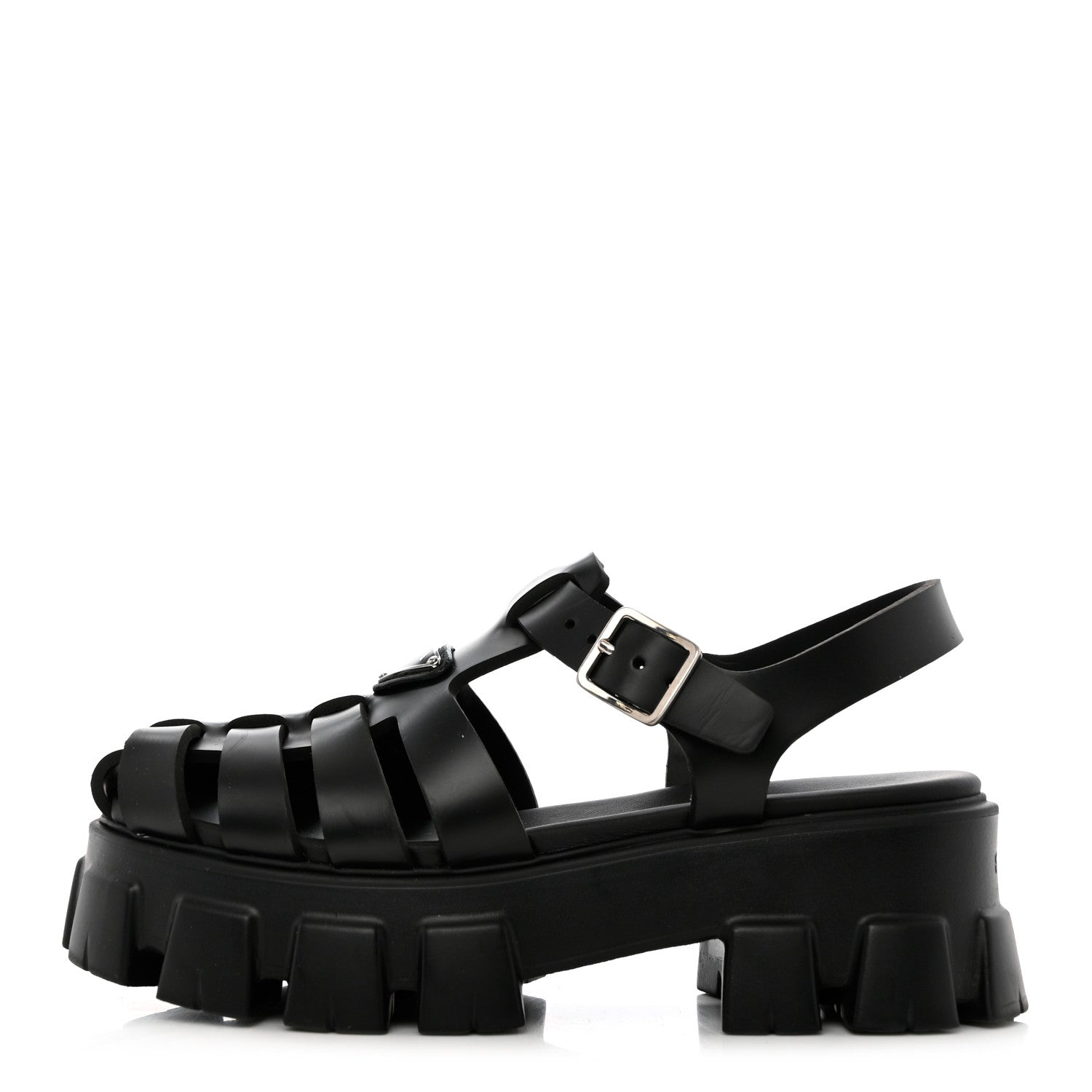 Prada Foam Rubber Triangle Logo Monolith 55mm Cage Sandals 39 Black 1 of 9