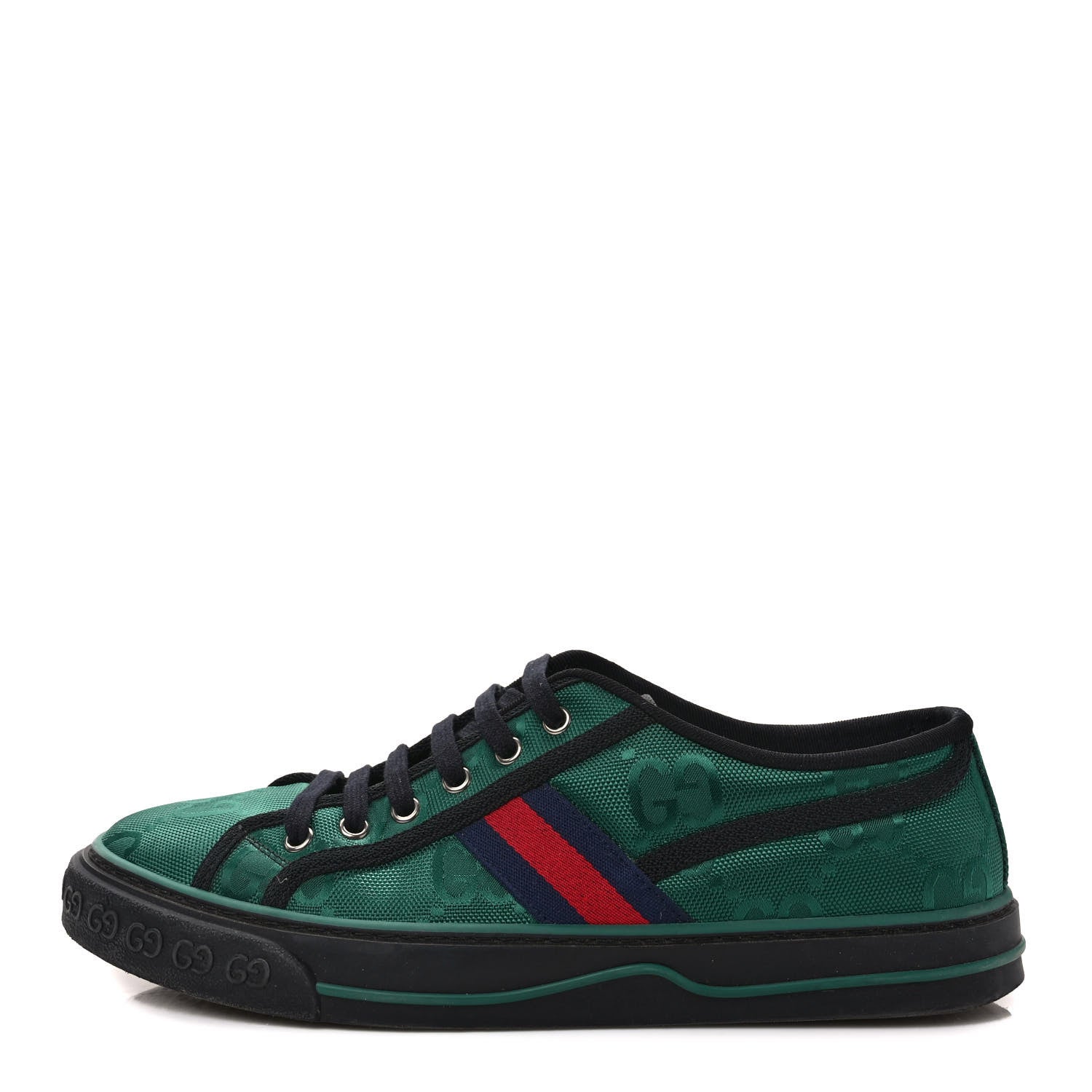 Gucci Econyl Nylon Web Monogram Off The Grid Mens 1977 Tennis Sneakers 9 Scrabble Green Black 1 of 7