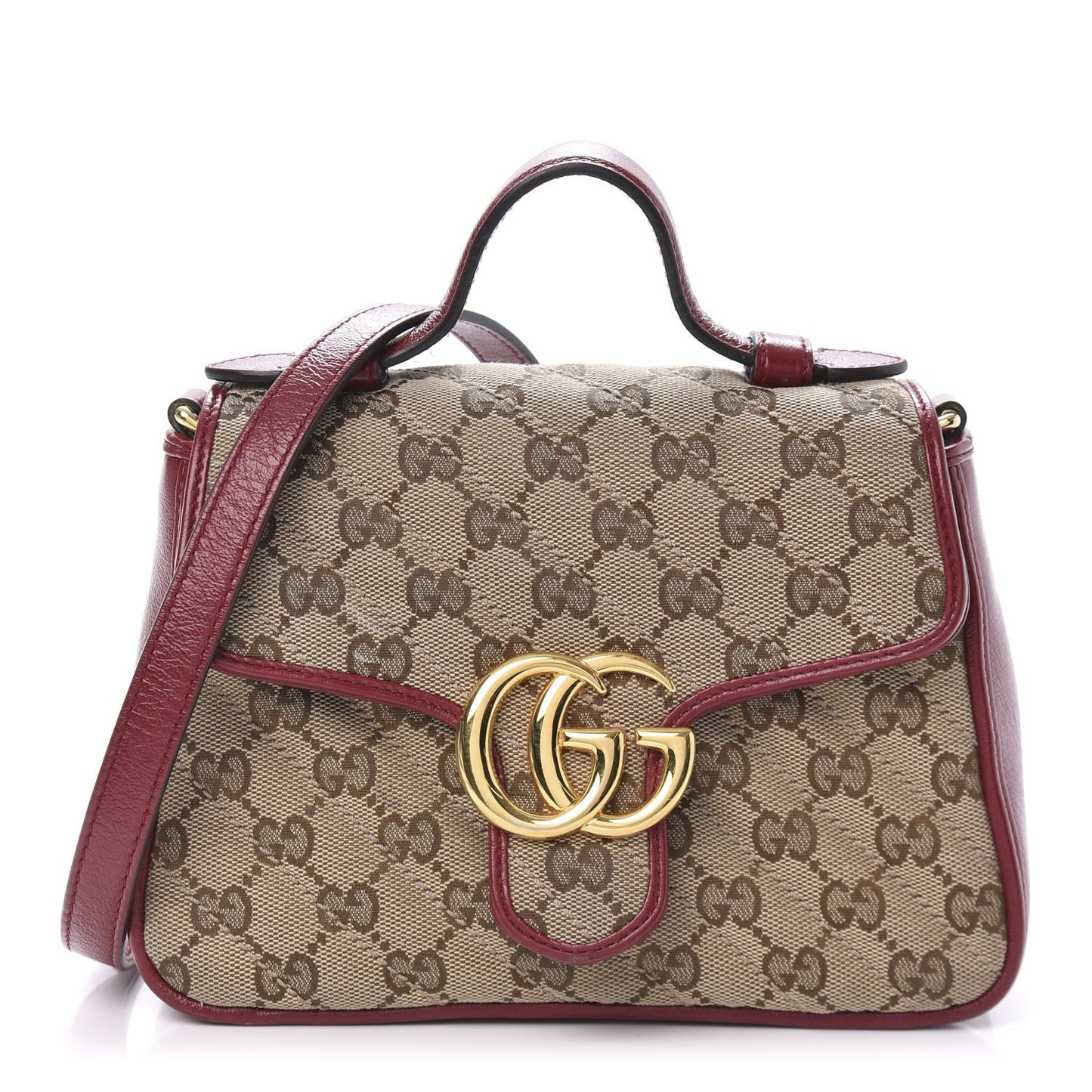 Monogram Glazed Calfskin Matelasse Diagonal Mini GG Marmont Top Handle Shoulder Bag Beige Ebony New Cherry Red