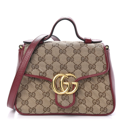 Gucci Monogram Glazed Calfskin Matelasse Diagonal Mini GG Marmont Top Handle Shoulder Bag Beige Ebony New Cherry Red 1 of 10