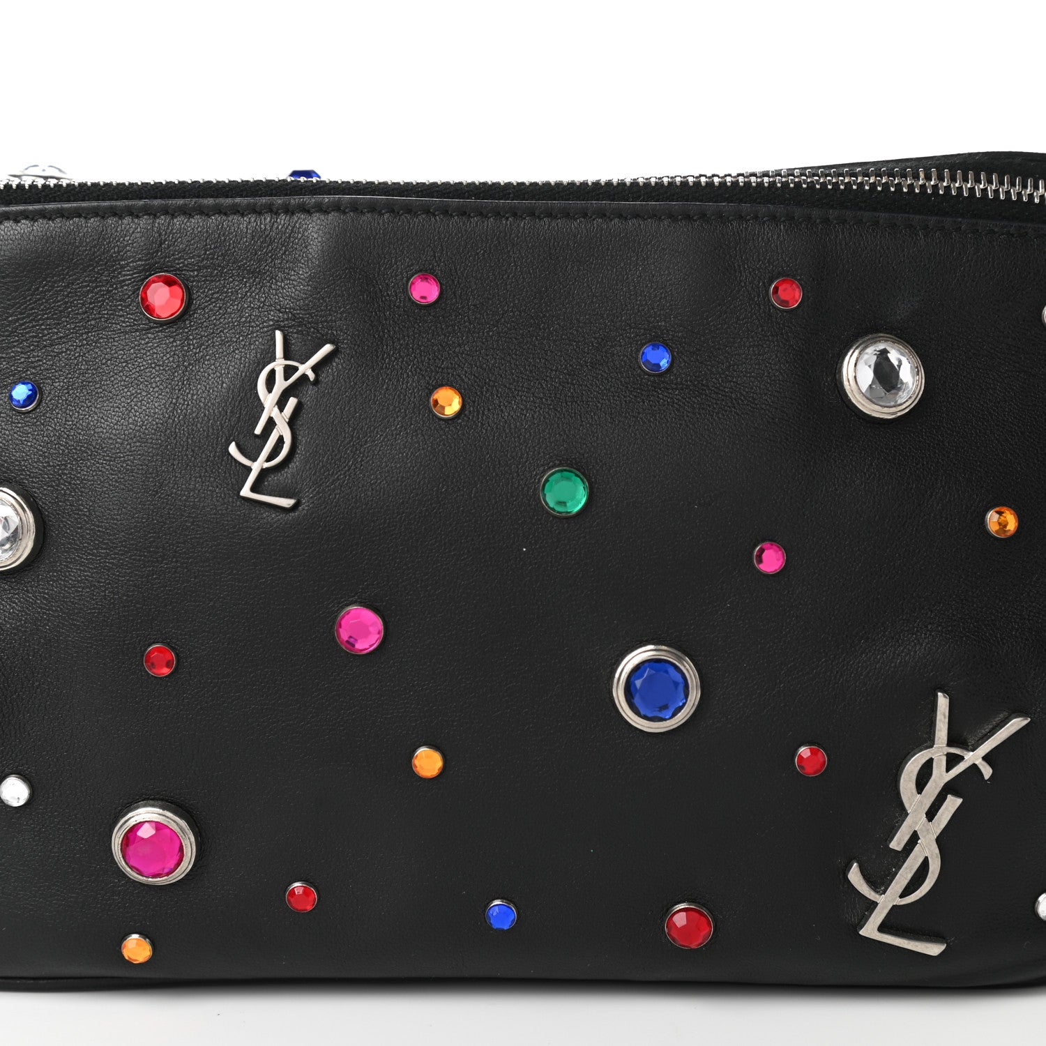 Saint Laurent Calfskin Crystal Embellished Monogram Belt Bag Black 8 of 10