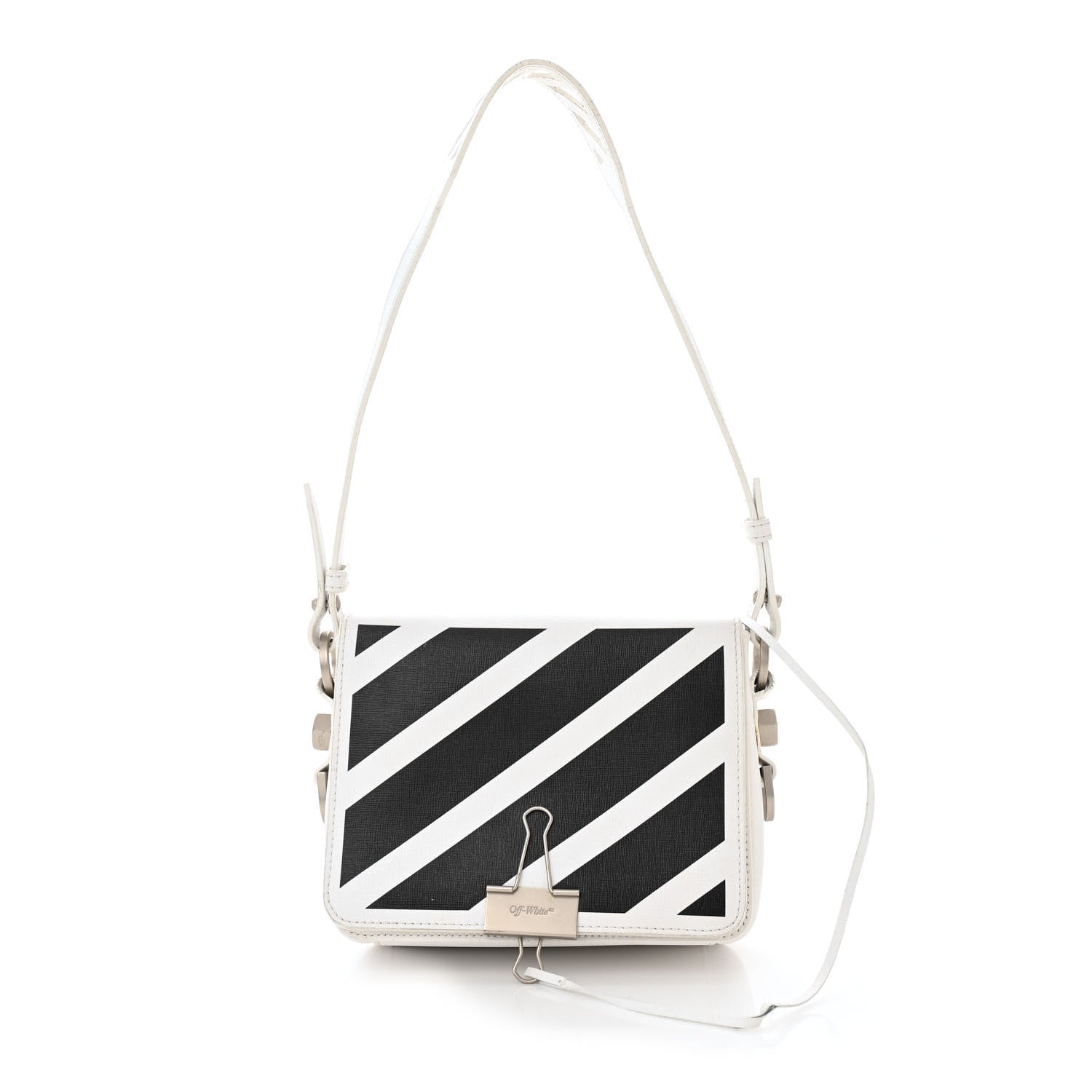 Off-White Saffiano Striped Mini Diag Binder Clip Bag White Black 1 of 17
