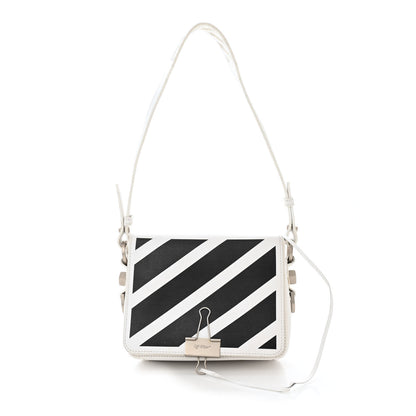Off-White Saffiano Striped Mini Diag Binder Clip Bag White Black 1 of 17