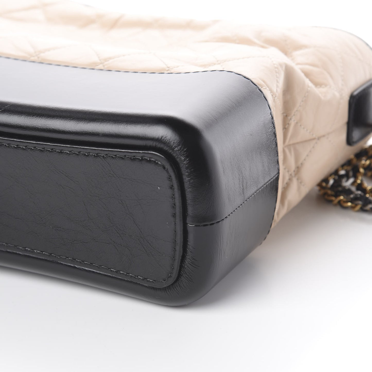 Aged Calfskin Quilted Medium Gabrielle Hobo Beige Black