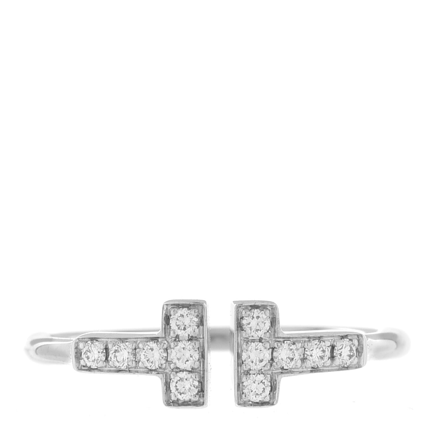 Tiffany 18K White Gold Diamond T Wire Ring 53 6.5 1 of 4