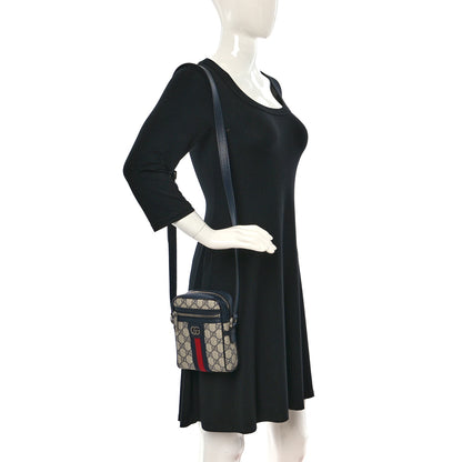 Gucci GG Supreme Monogram Textured Calfskin Web Mini Ophidia Messenger Beige Blue 2 of 14