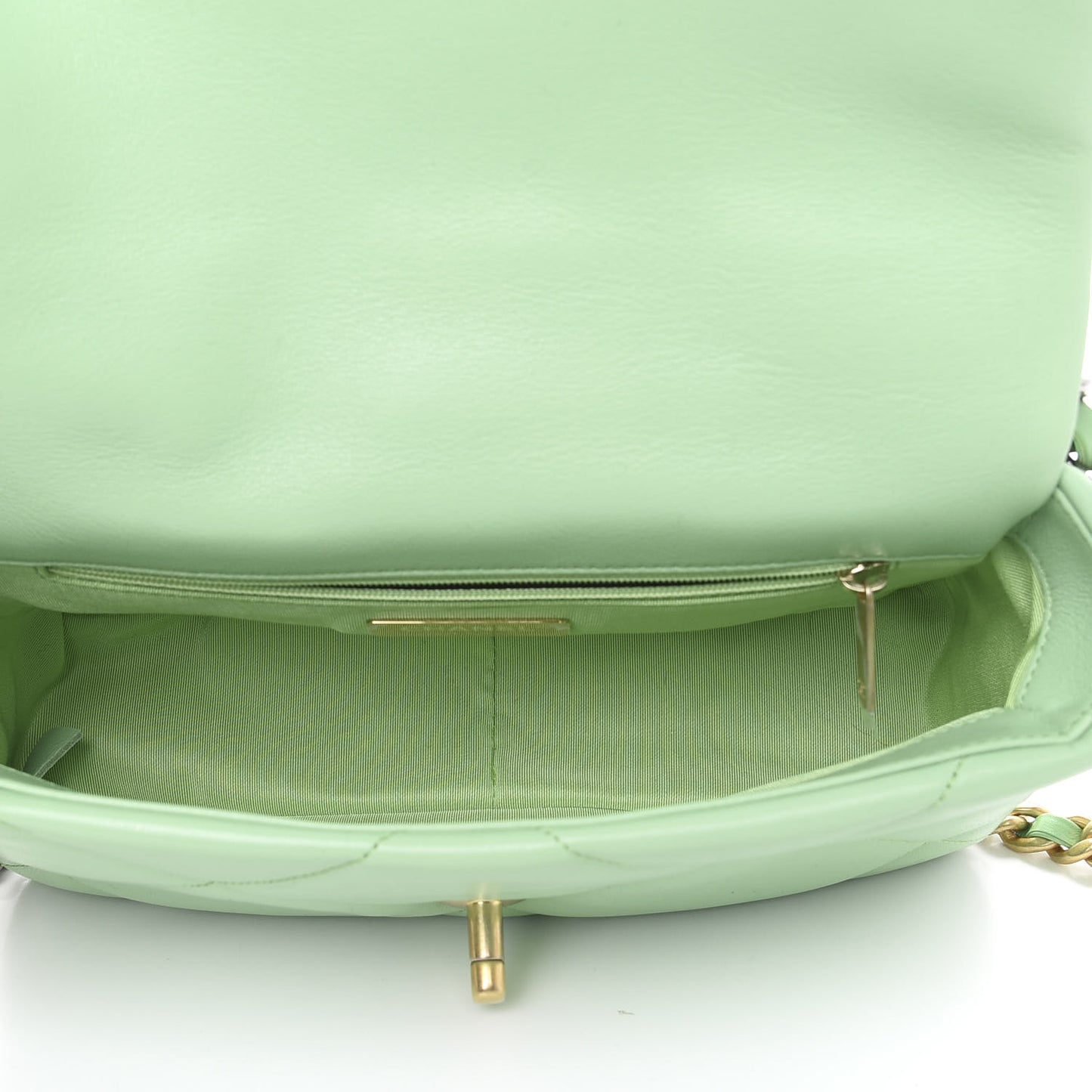 Goatskin Quilted Medium 19 Flap Light Green