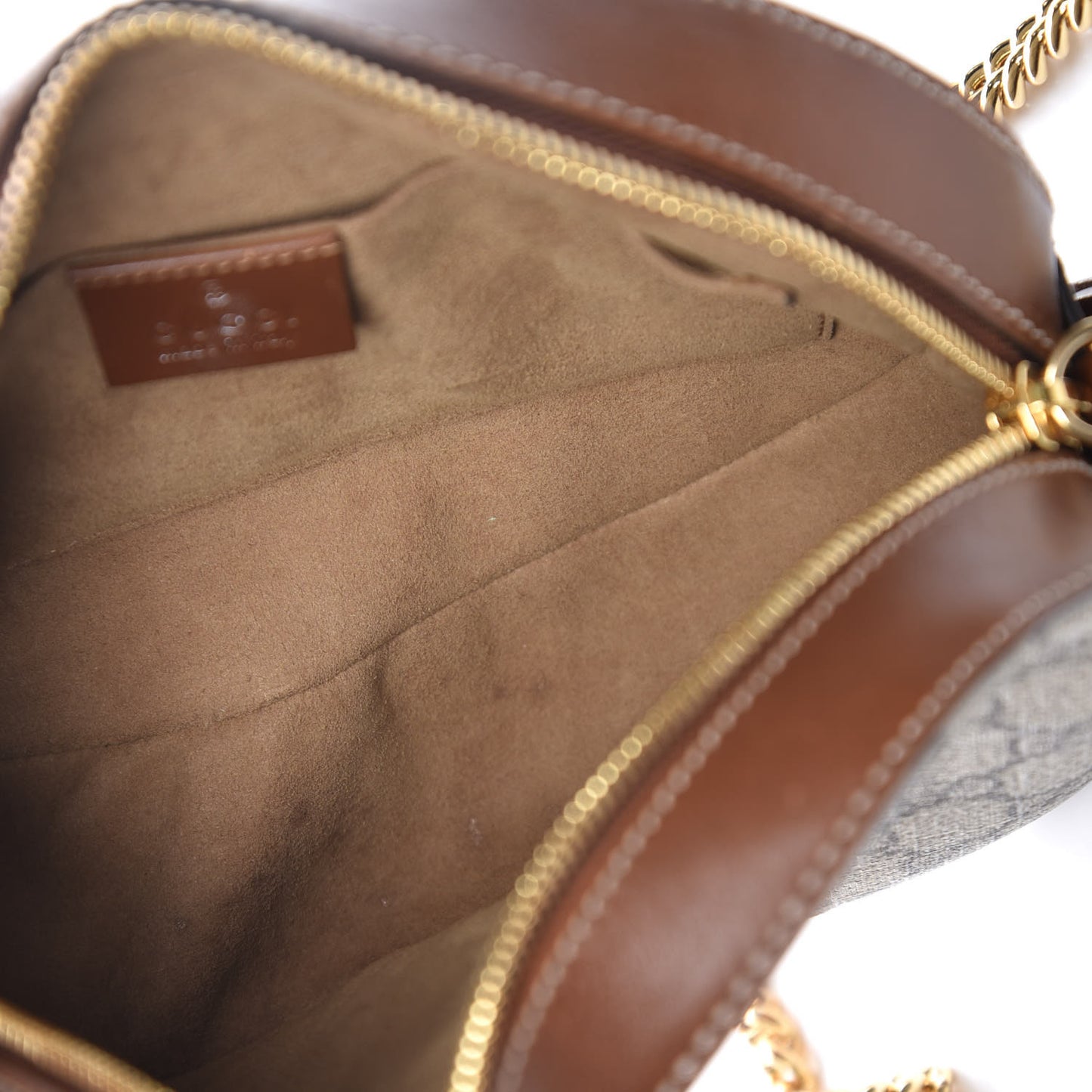 GG Supreme Monogram Cuoio Toscano Mini Chain Shoulder Bag Beige Ebony Cuir