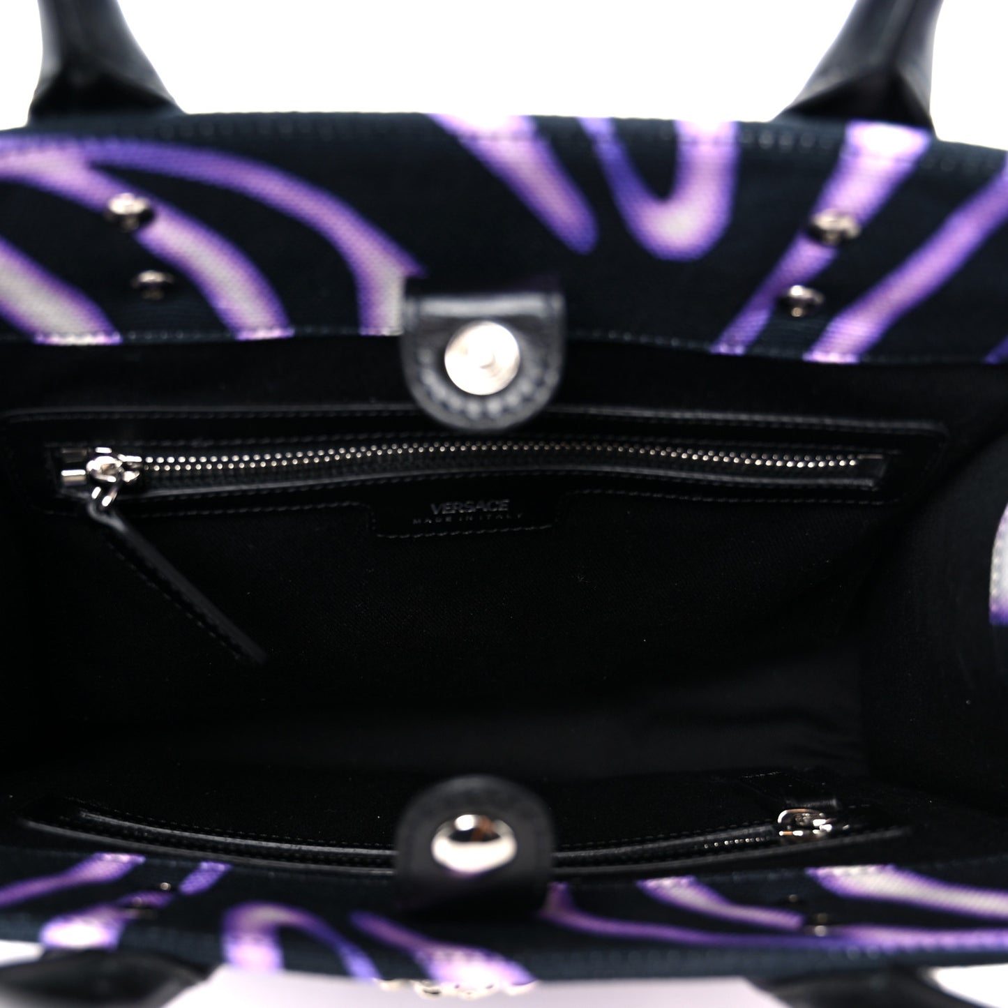 Canvas Calfskin Zebra La Medusa Small Tote Bag Purple Black