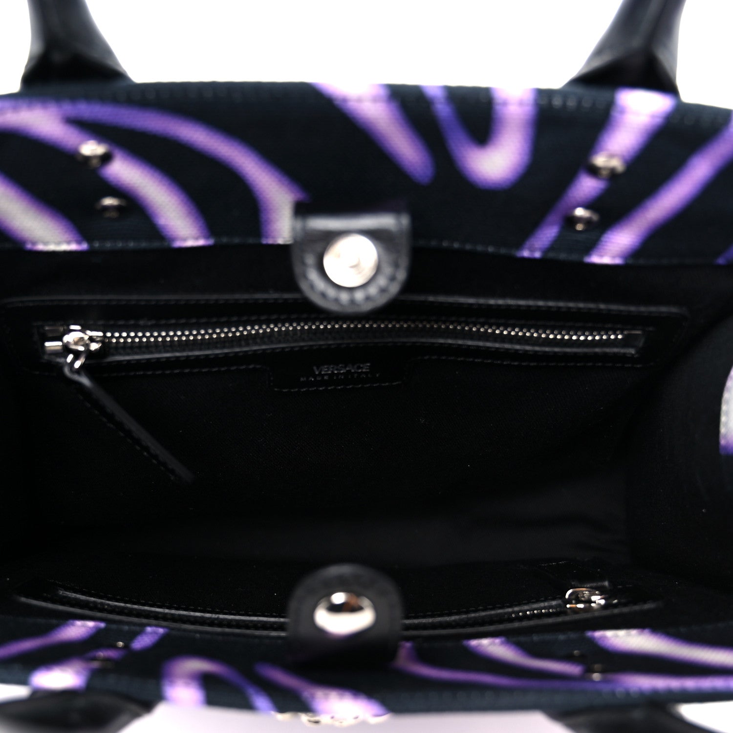 Versace Canvas Calfskin Zebra La Medusa Small Tote Bag Purple Black 5 of 10
