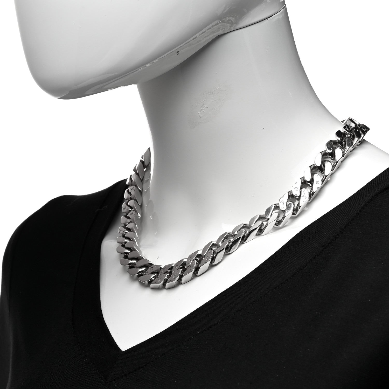 Louis Vuitton Metal Monogram Etched LV Chain Links Necklace Silver 2 of 5