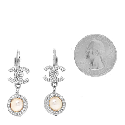 Chanel Crystal Pearl CC Drop Earrings Silver 2 of 5