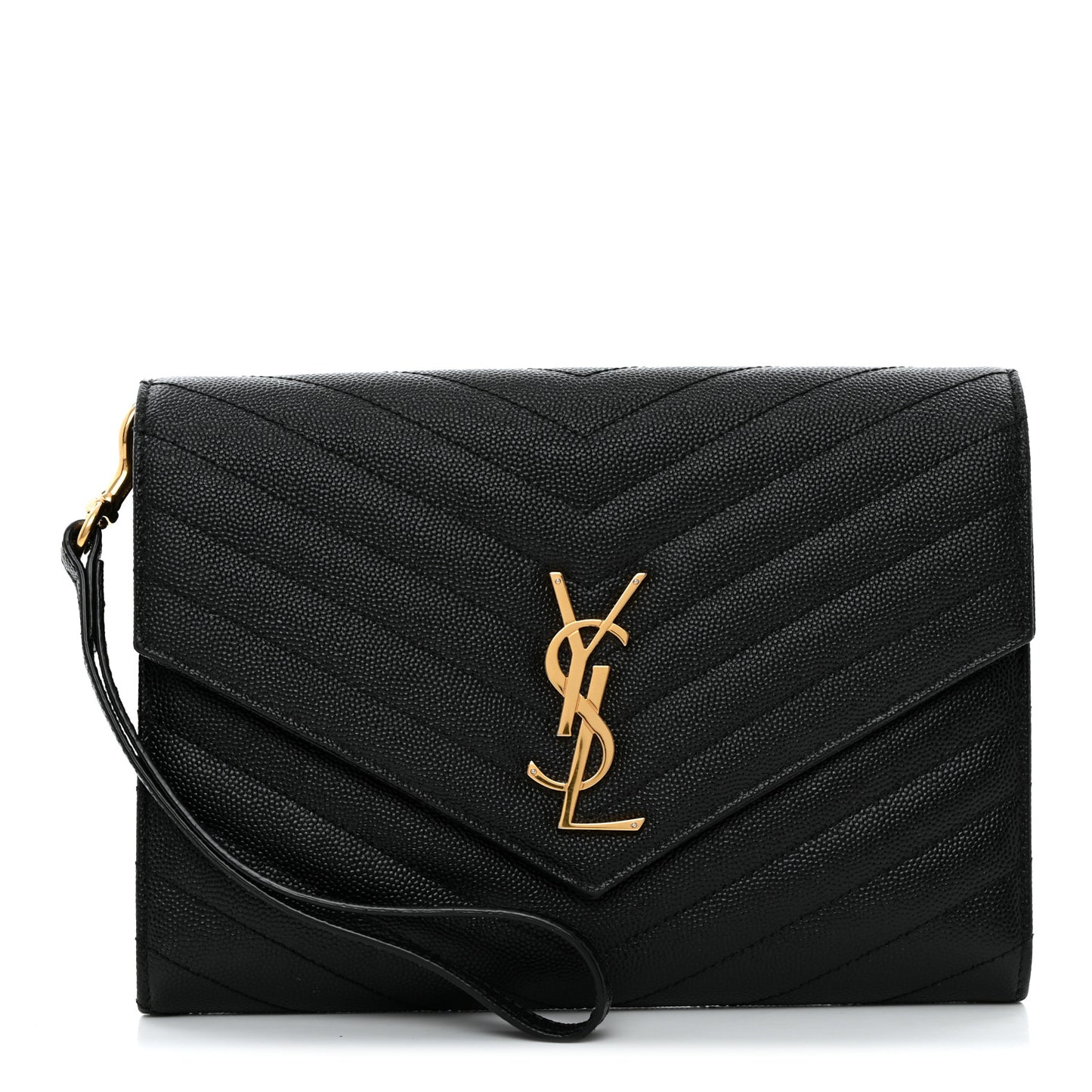 Grain De Poudre Matelasse Chevron Monogram Envelope Clutch Black