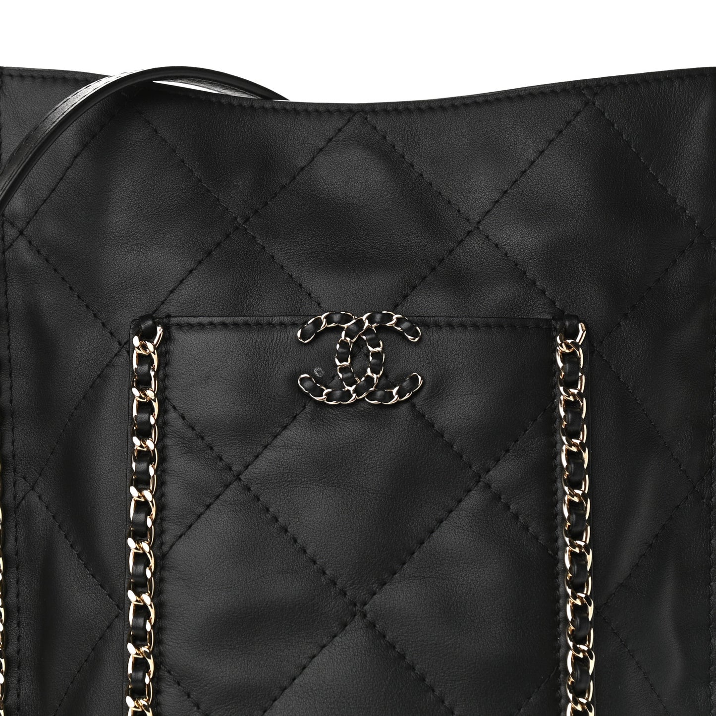 Calfskin Quilted Fringe Small Shopping Bag Black