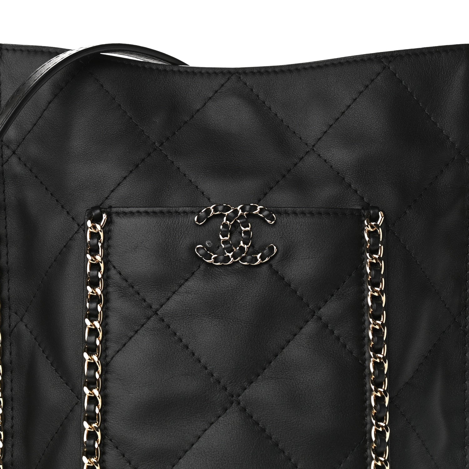 Chanel Calfskin Quilted Fringe Small Shopping Bag Black 8 of 11