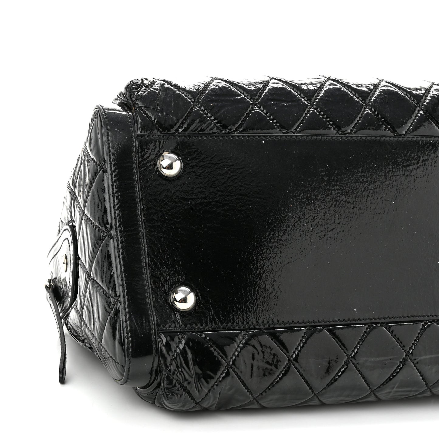 Patent Quilted Day Glo Flap Bag Black