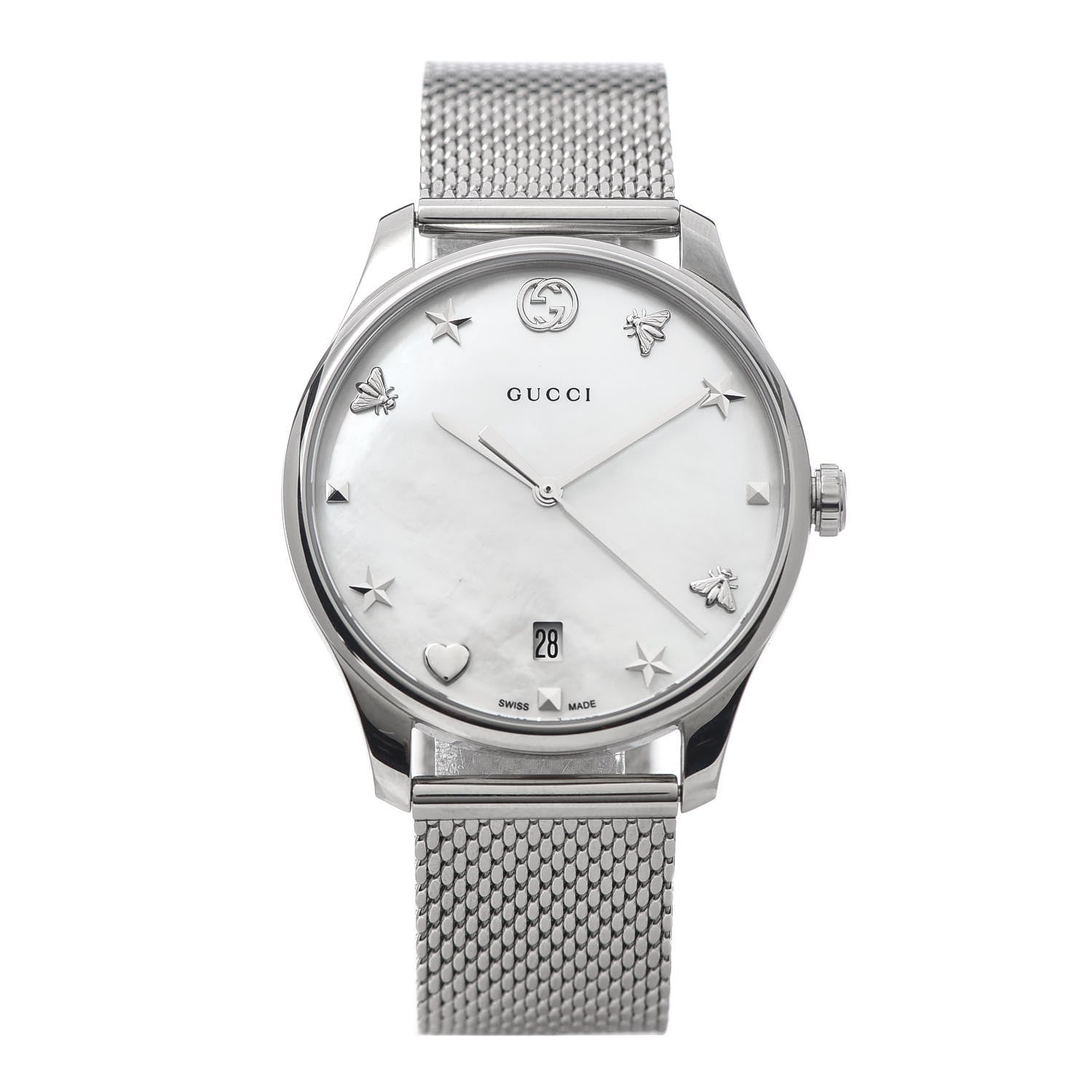 Gucci Stainless Steel Mother of Pearl 36mm G-Timeless Charm Quartz Watch 1 of 7