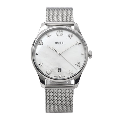 Gucci Stainless Steel Mother of Pearl 36mm G-Timeless Charm Quartz Watch 1 of 7