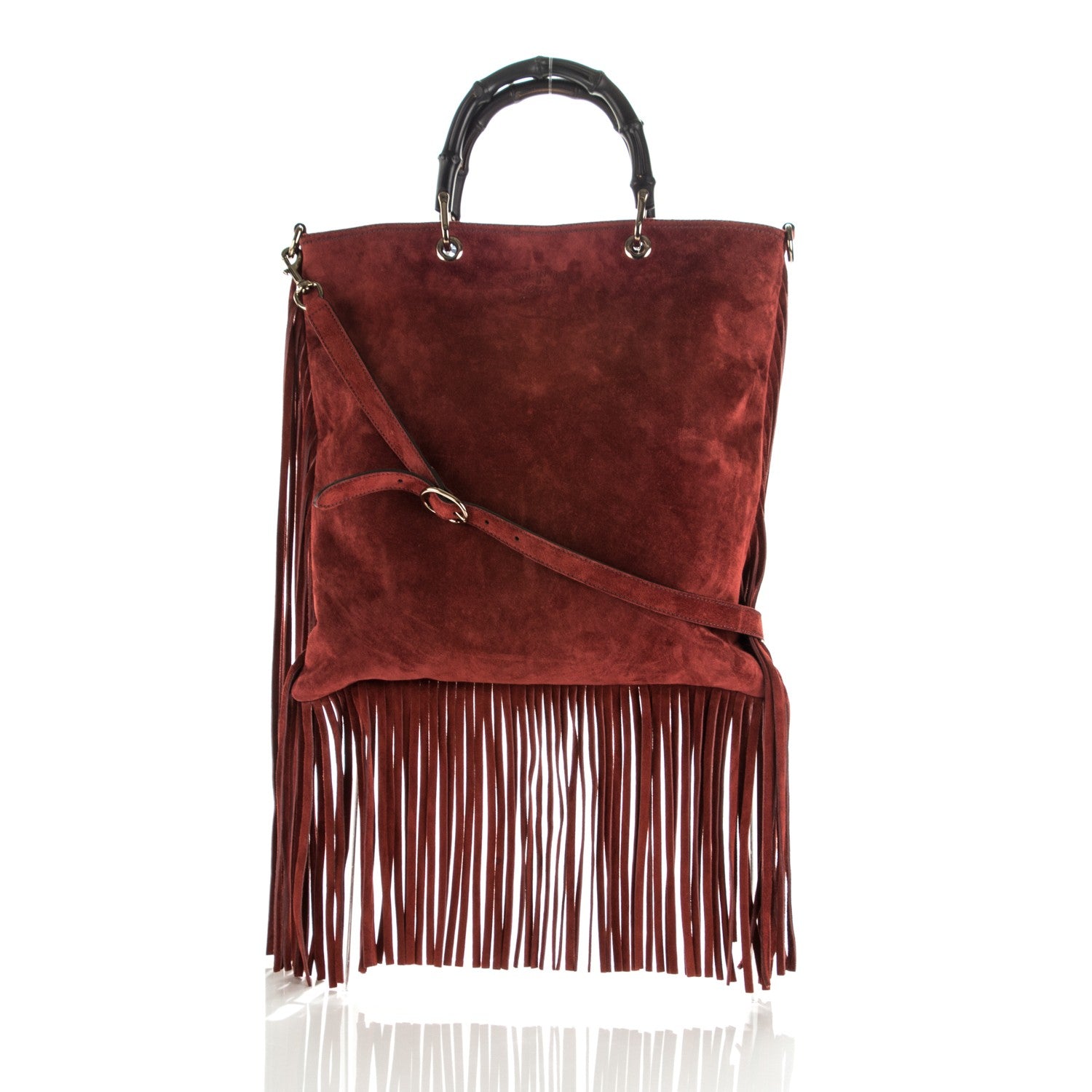 Gucci Suede Bamboo Fringe Small Shopper Tote Claret 1 of 14