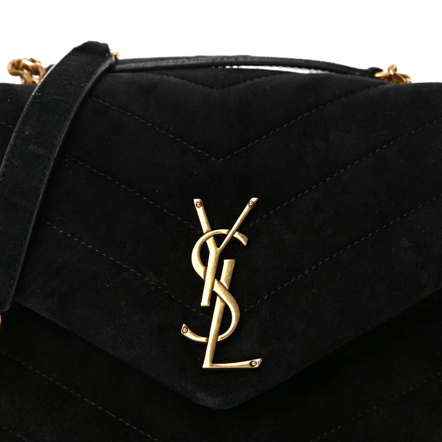Suede Calfskin Y Quilted Monogram Small Loulou Chain Satchel Black