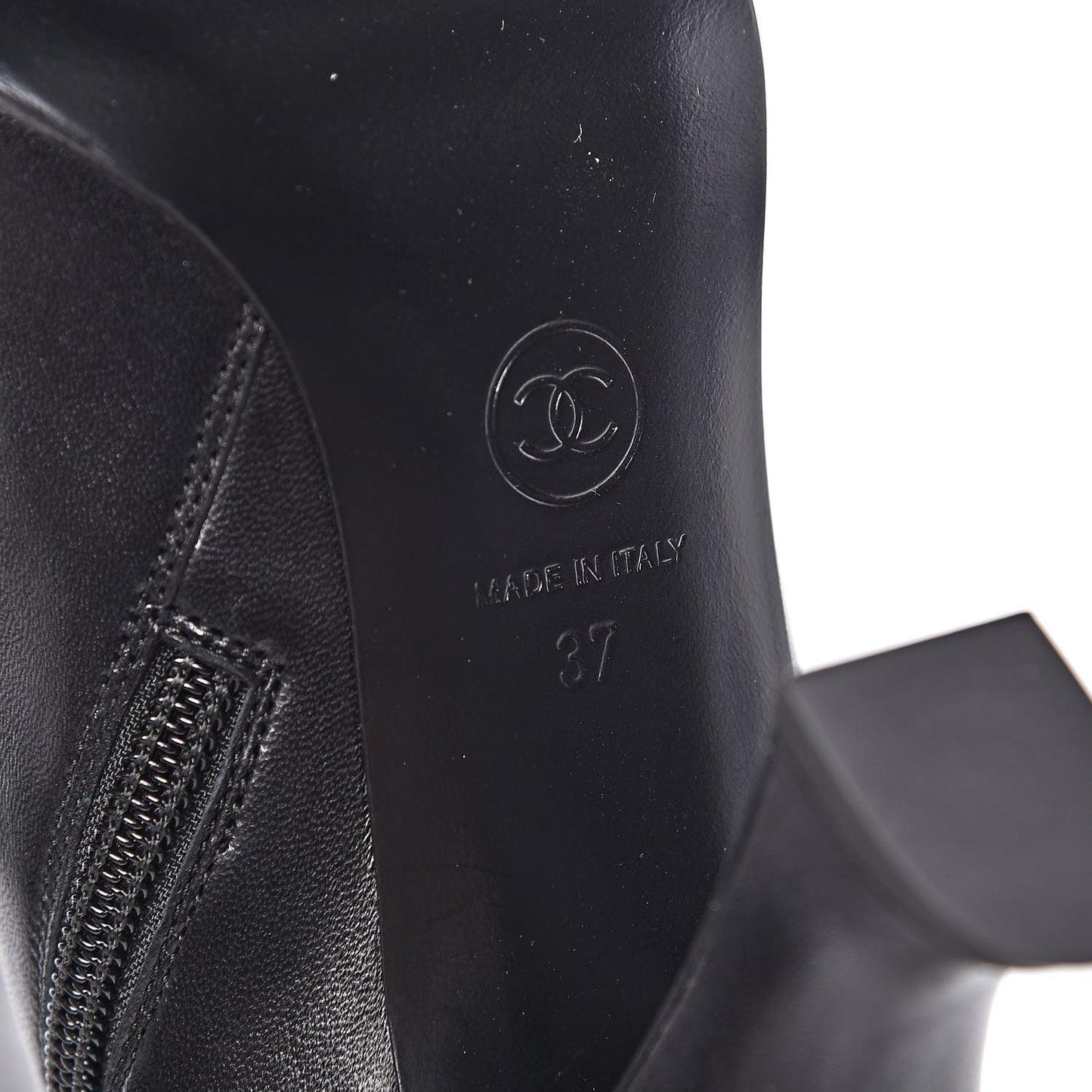 Lambskin Satin Pointed Toe CC Short Boots 37 Black
