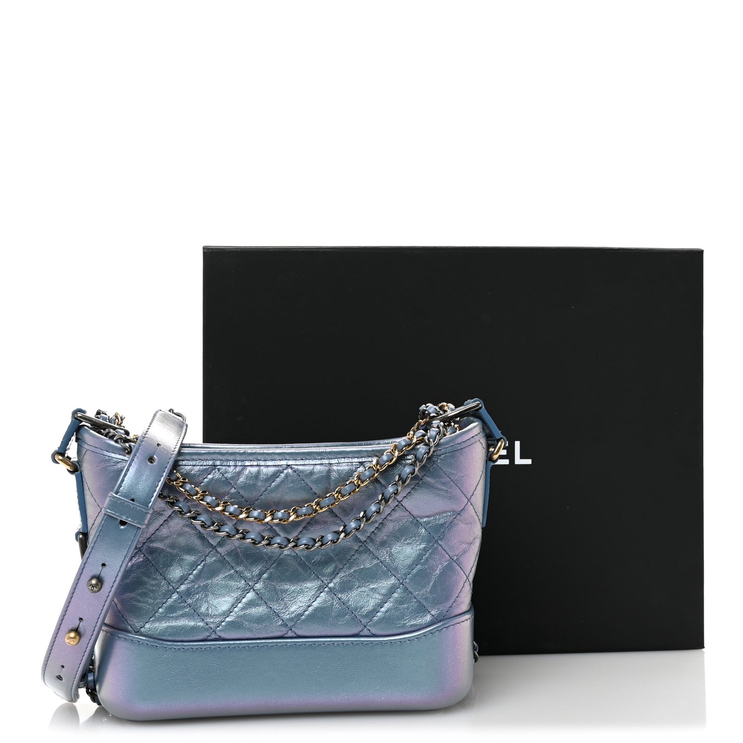 Iridescent Lambskin Calfskin Quilted Small Gabrielle Hobo Blue