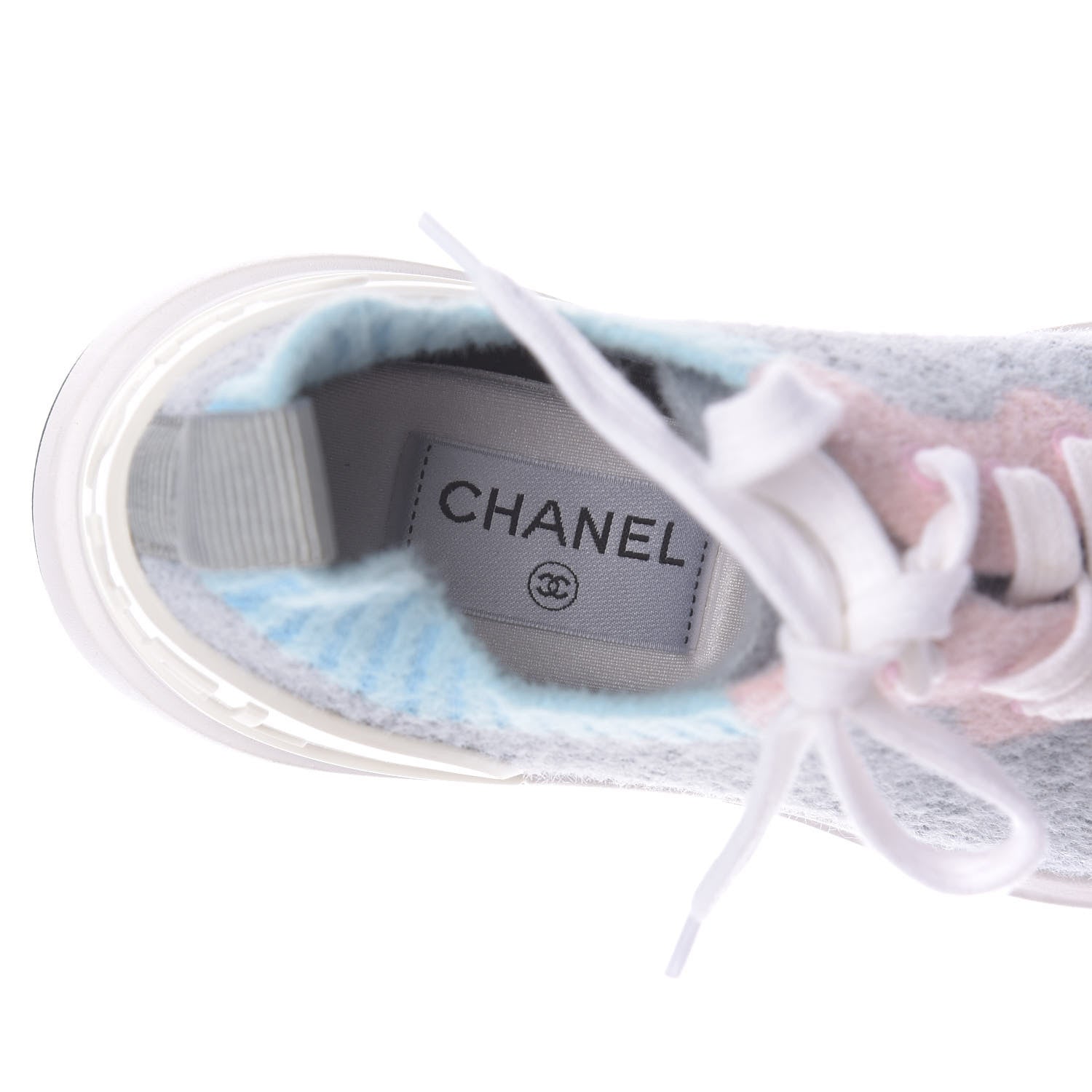 Chanel Mixed Fabrics Knit Sneakers 37 Grey Pink Blue 8 of 10