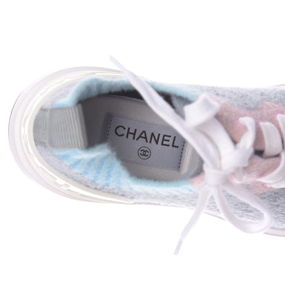 Chanel Mixed Fabrics Knit Sneakers 37 Grey Pink Blue 8 of 10