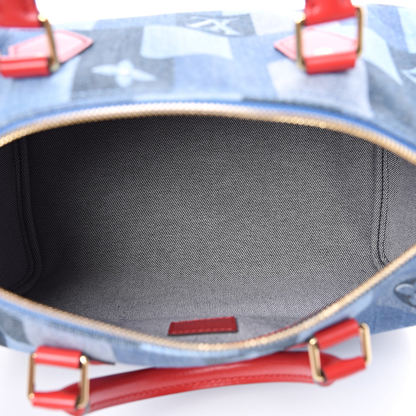 Denim Damier Monogram Patchwork Speedy Bandouliere 30 Blue Rouge