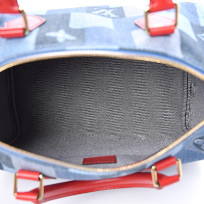 Louis Vuitton Denim Damier Monogram Patchwork Speedy Bandouliere 30 Blue Rouge 5 of 12
