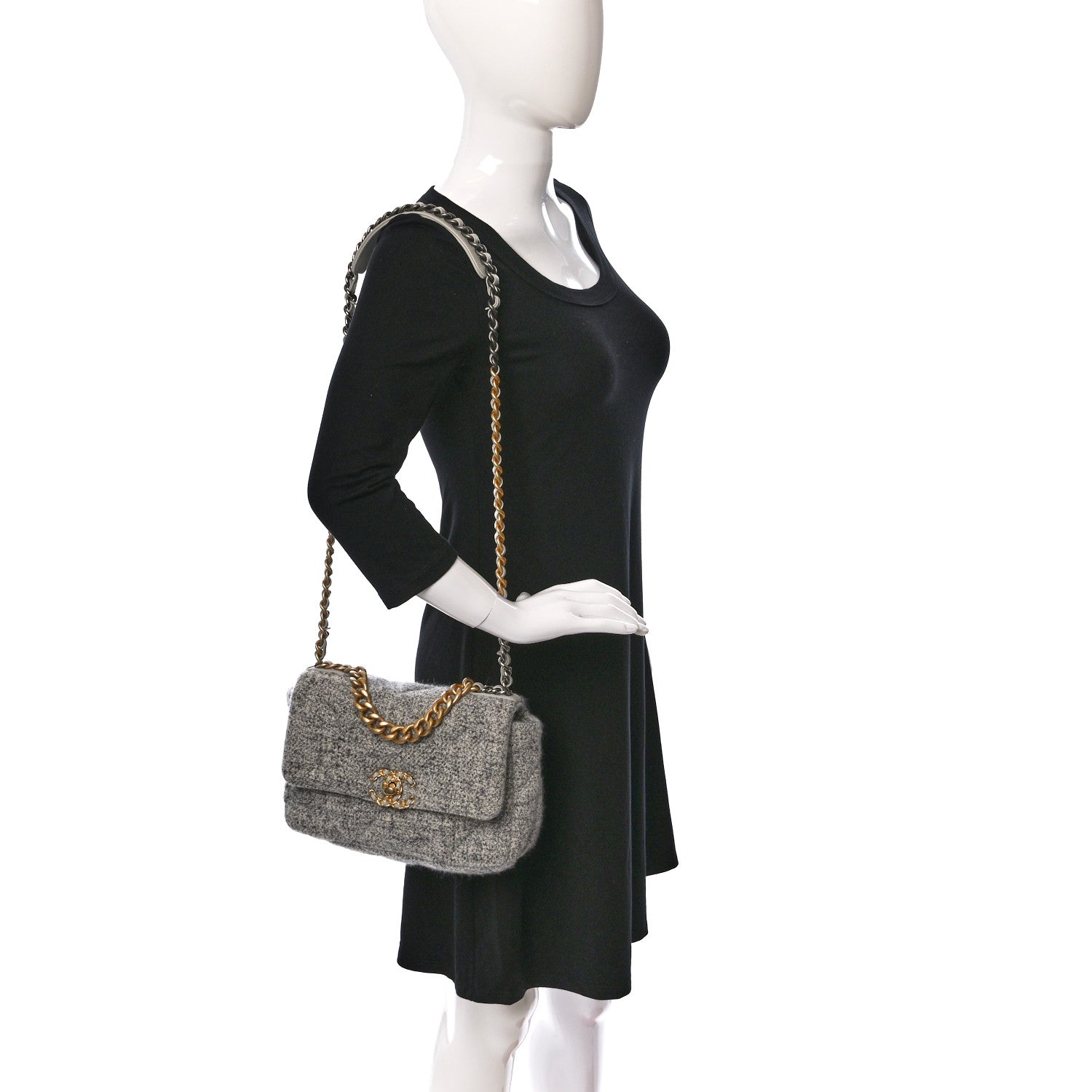 Chanel Tweed Quilted Medium Chanel 19 Flap Grey Ecru 2 of 9