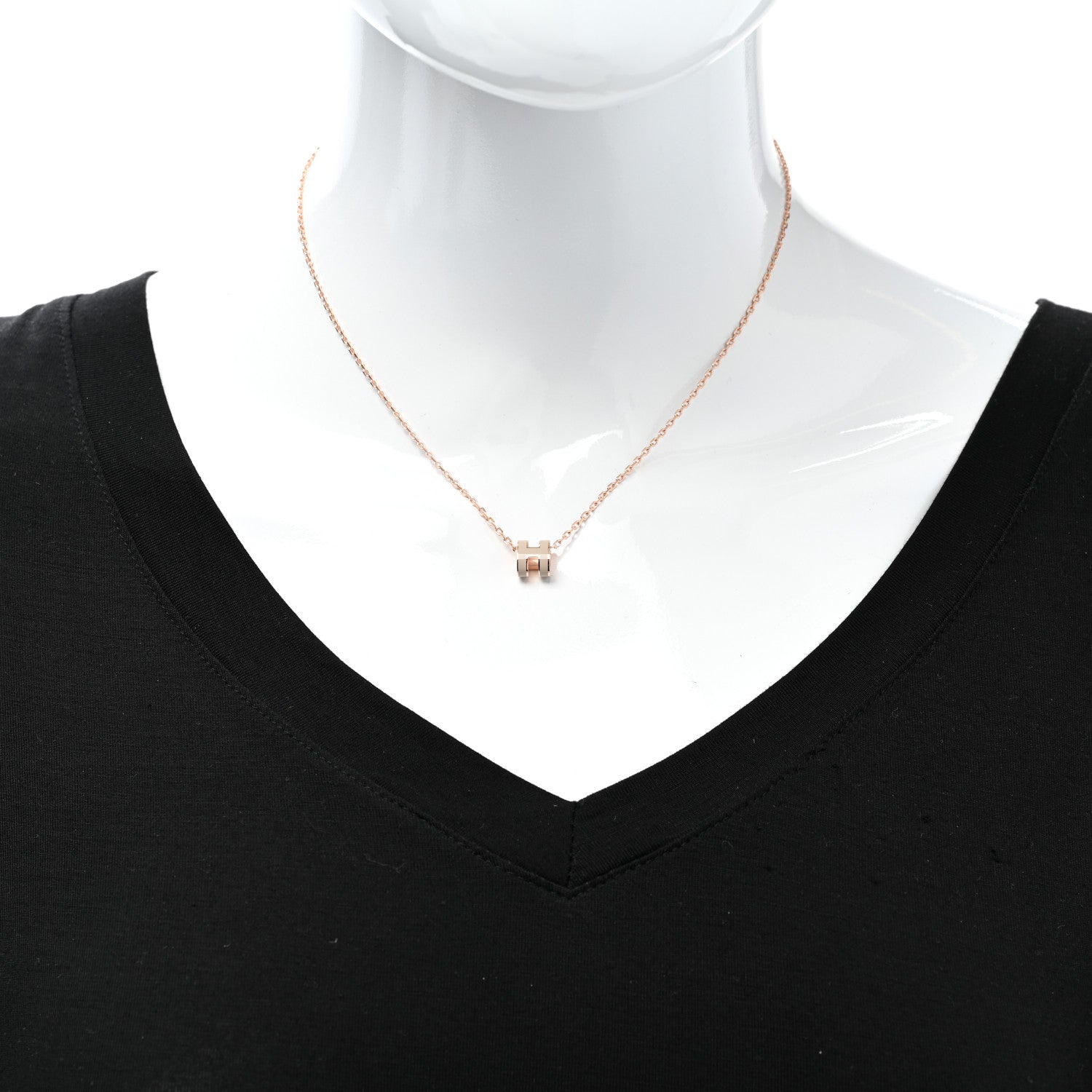 Hermes Lacquered Rose Gold Mini Pop H Pendant Necklace Marron Glace 2 of 6