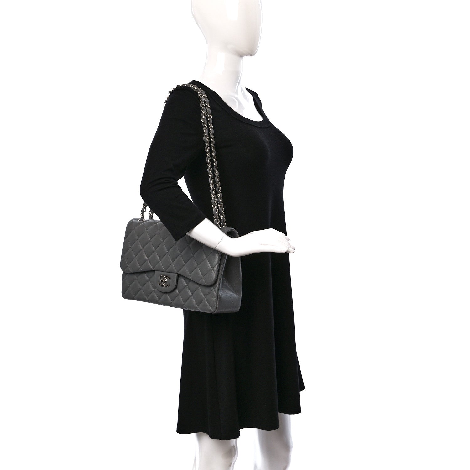 Chanel Caviar Quilted Jumbo Double Flap Grey 2 of 9