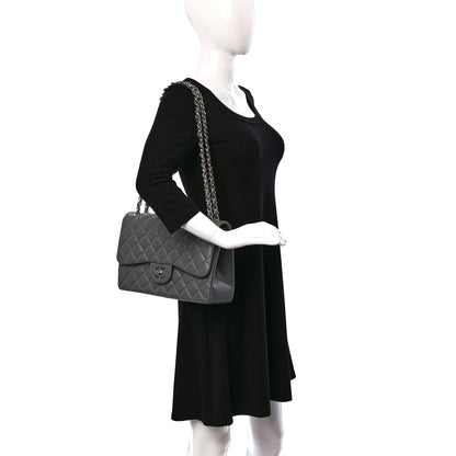 Chanel Caviar Quilted Jumbo Double Flap Grey 2 of 9