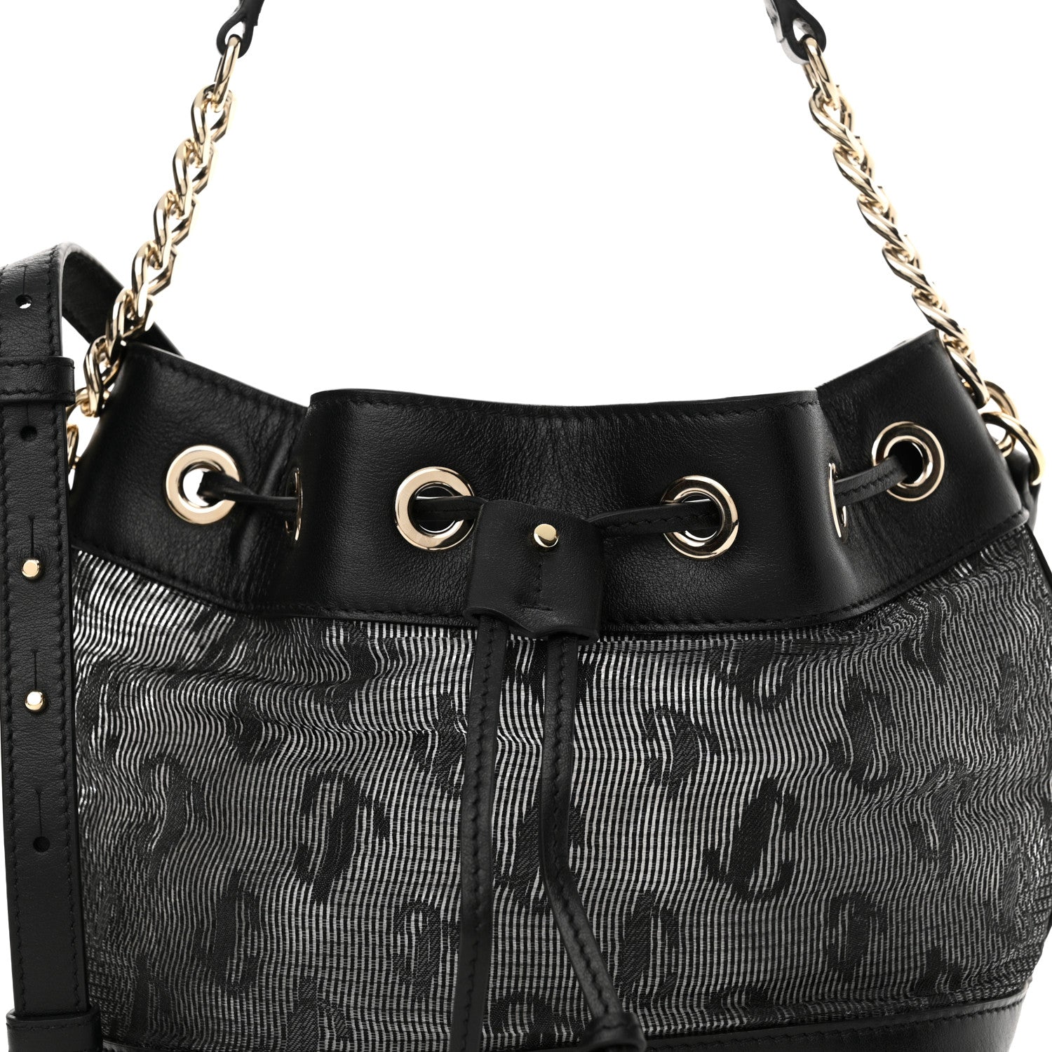 Jimmy Choo Calfskin Mesh JC Logo Juno Bucket Bag Black 7 of 10