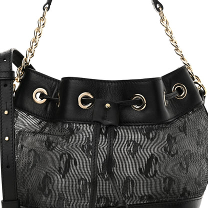Jimmy Choo Calfskin Mesh JC Logo Juno Bucket Bag Black 7 of 10