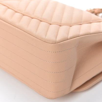 Chanel Caviar Chevron Quilted Jumbo Double Flap Beige 12 of 13